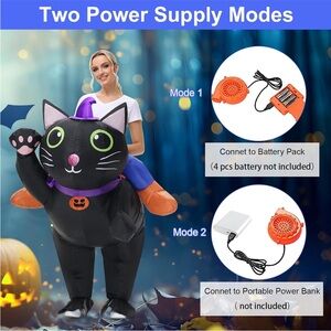 Inflatable Black Cat Ride-On Halloween Costume with Purple Hat